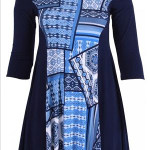 Plus Size Tunika Mørkeblå med print